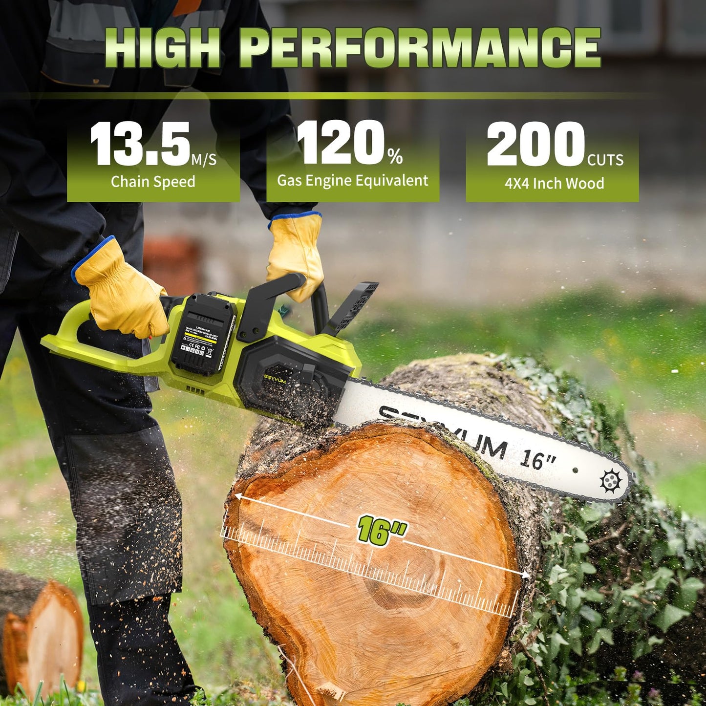 SEYVUM Cordless 40V 16 Inch Chainsaw with 2 x 4.0Ah Batteries, Electric Chain Saw with Tool-free Chain Tension, Auto Oiling, Heavy-Duty for Tree Felling, Firewood Cutting, Pruning