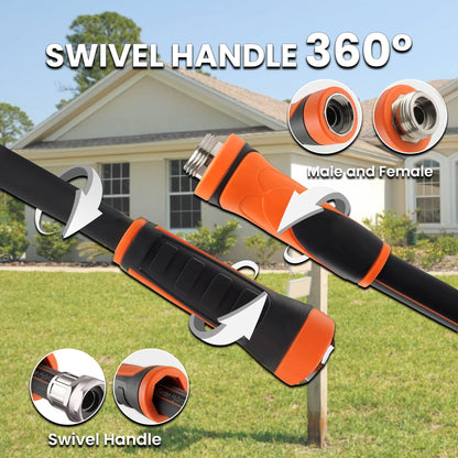 Giraffe Tools Garden Hose 5/8", Water Hose Heavy Duty, Flexible, Lightweight Hybrid Hose with Swivel Handle, with Hose Splitter, Nozzle and Yard Sprinkler, 50ft Male to Female Fittings, Burst 600 PSI