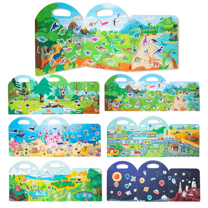 MIKNEKE 6 Pack Jelly Reusable Sticker Books for Toddlers 1-3 2-4 Years, Portable Travel Toys Sticker Activity Book for Kids 2 3 4 Year Old Girls Boys, Animal Insect Dinosaur Ocean Space Car