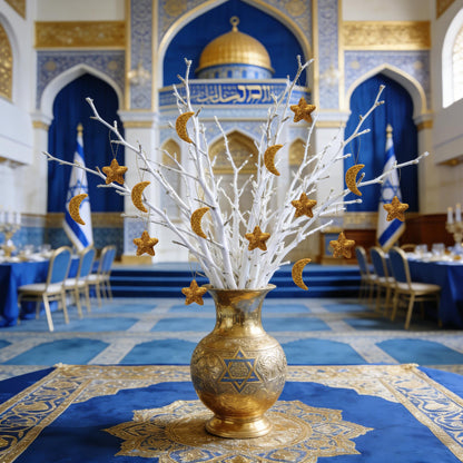 Deloky 40 Pcs Glitter Eid Mubarak Ornaments, Gold Moon Star Hanging Ramadan Tree Ornaments, Shining Ramadan Kareem Moon Star Pendant Decorations for Islamic Muslim Festival Party Home Decor