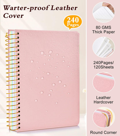 5 Subject Notebook College Ruled with Removable Pocket Dividers Tabs, 240 Pages Spiral Notebook 8.5 x 11, Lined Journal Notebook for Women , Hardcover Notebooks for Work School Note taking A4 Pink