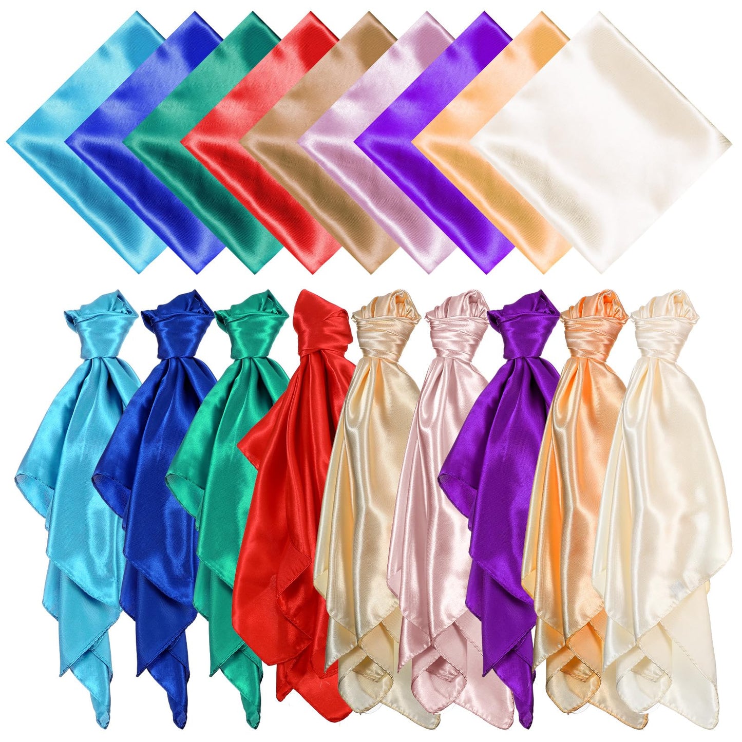 Caeuiciw 9 Pcs Fabric Play Scarves 35 x 35 Inch Rainbow Play Dance Scarves Creative Pretend Juggling Dress(Classic Colors)