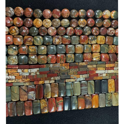 Land Long 28-31Pcs 12mm Natural Red Creek Jasper Bead, Large Flat Square Picasso Regalite Jasper Stone Beads for Jewelry Making Crafts Bracelets