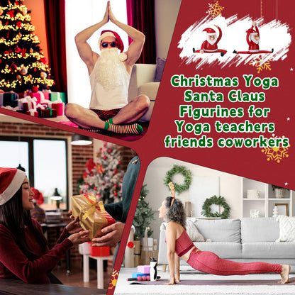 Teecyhooo 2 Pcs Christmas Mini Santa Claus Decorations Glass Yoga Santa Figurines Ornament Funny Christmas Table Sign for Employee Home Office Tabletop Desk Computer Monitor Gift