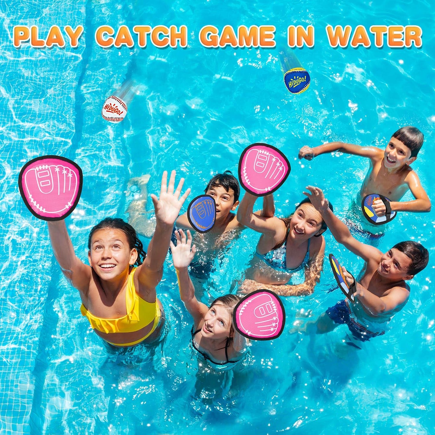 HEDUGO Ball and Catch Game Toss and Catching Ball Set Outdoor Toys for Kids at The Beach, Yard, Lawn Pool or Park Outside Games 4 Paddles 4 Balls Family Games for Kids and Adults Baseball Toys Gifts