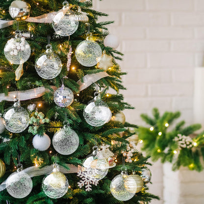Suilung 12 Pcs Clear Glass Christmas Ornaments Balls Bulk Hand Blown Glass Ornaments for Christmas Tree Hanging Decorative Ball for Xmas Holiday Wedding Birthday Home Party Decor