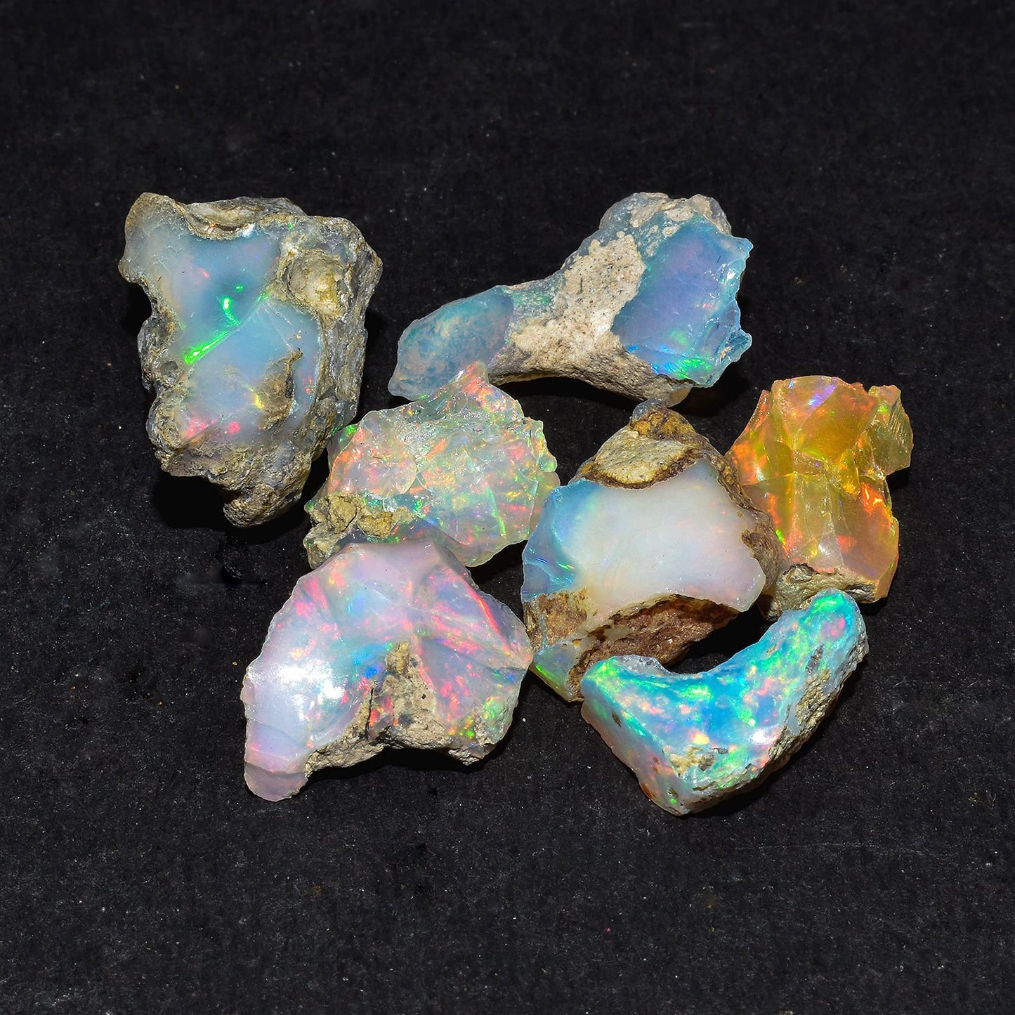 QNAVIC 7pcs AA+ Natural Raw Ultra Mix Fire Ethiopian Opal Rough Gemstone, Chakra Healing Crystal, Rough Crystals and Gemstone, October Birthstone, Jewelry Making, Birthday Gifts, DIY Crafts