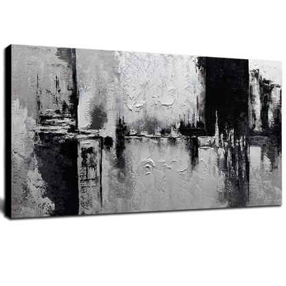 Trogonup Black and White Abstract Wall Art for Living Room Textured Canvas Painting Large Minimalist Modern Artwork for Bedroom Office Home Decor Ready to Hang 20"x40"