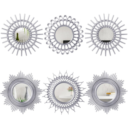 Namalu 6 Pcs Mirrors - Small Circle Sun Mirrors for Decorative Wall Art - Entryway, Bathroom, Bedroom, Living Room (Silver, Classic)