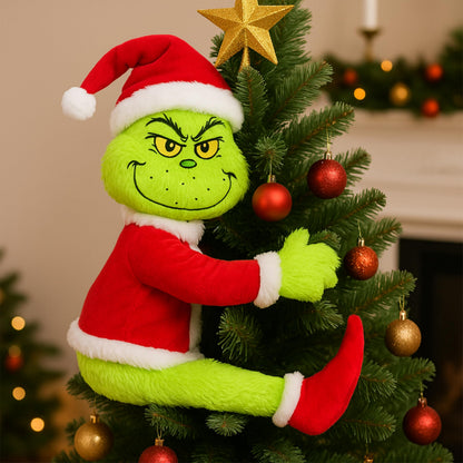 Green Furry Christmas Thief Tree Topper, Holiday Character Tree Hugger Decoration for Wine Bottle Curtain Christmas Tree Ginger Bread Home Decor (1 Pack)