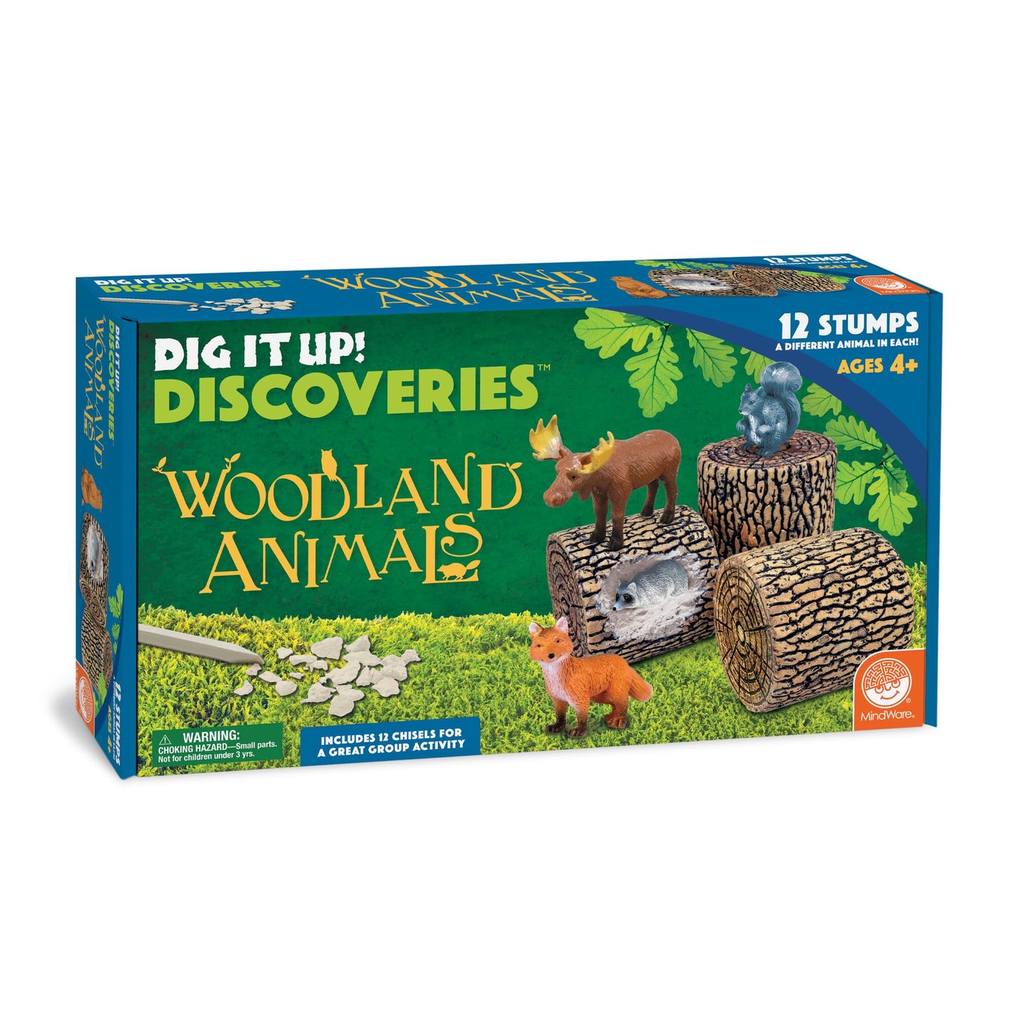 MindWare Dig it Up! Woodland Animals Excavation Kit - Educational Toys for Kids 4 and Up - Dig Kit with 12 Stumps, 12 Animal Figurines, 12 Chisels - Group or Classroom Activities & Birthday Parties