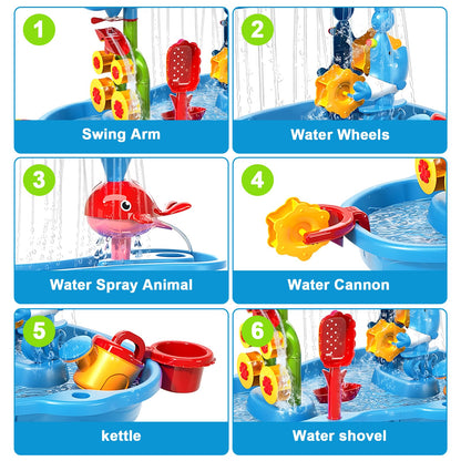 zefinot Water Table for Toddlers 3-5 | 3-Tier Kids Water Table Toys, Outdoor Water Table with Rain Showers Splash Pond for Beach Backyard Summer, Sensory Play Table for Boys Girls