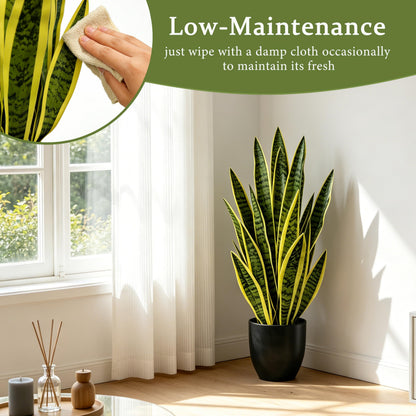 Joyplants Fake Snake Plant, 27" Fake Potted Plants with Black Pot Realistic Artificial for Home Decor, Low Maintenance No Watering Needed Faux Plants for Desk Corner Office & Pet Areas(yellow-27in)