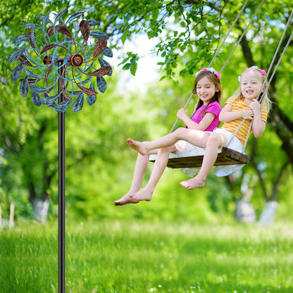 360° Wind Spinners Outdoor, Wind Sculptures Windmill with Metal Stake, 63.2" Kinetic Large Metal Yard Art Decor Spinners Pinwheels for Garden Outside Patio Lawn
