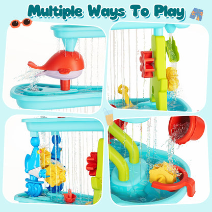 Eterfun 4 -Tier Kids Sand and Water Table for Toddlers - Outdoor Water Sand Play Table Toys for Boys Girls, Summer Splash Activity Sensory Table Party Birthday Gift for Kids 3-5 6-12