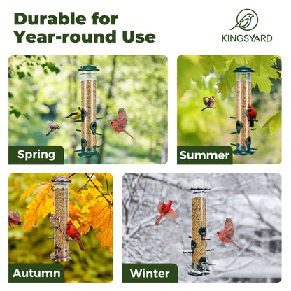 Kingsyard Metal Bird Feeders for Outdoors Hanging, Tube Bird Feeder with 6 Feeding Ports, 15 Inch, Chew-Proof & Weatherproof, Antique Copper