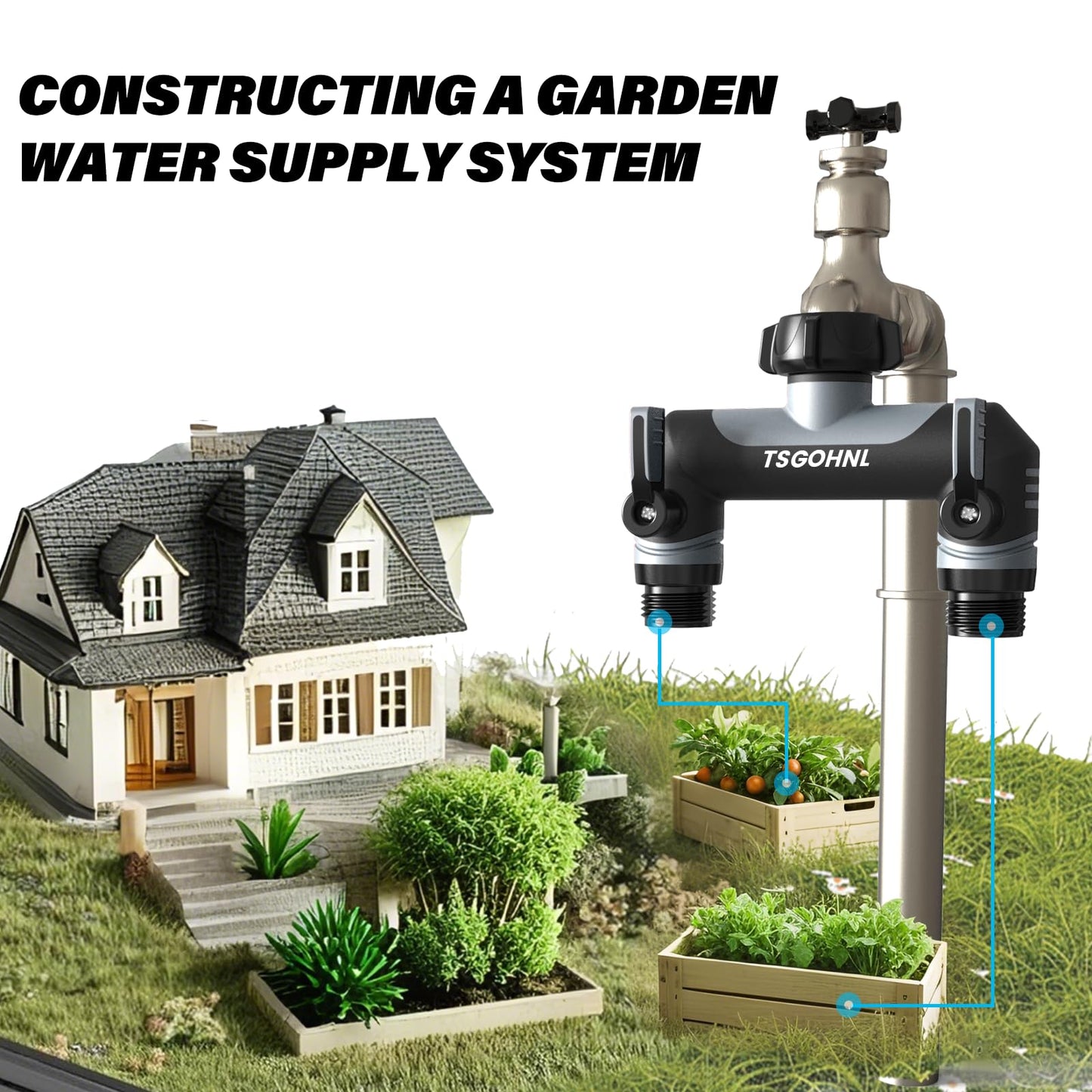 Yayamz Garden Hose Splitter, 3/4-Inch Hose Manifold, Outdoor Faucet Adapter - Soft TPR Covering - Lightweight Non-Slip Sun-Resistant 2-Way Valve（Gray）