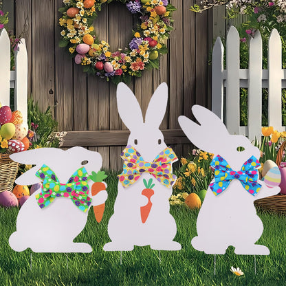 3PCS Easter Outdoor Decoration Bunny Yard Signs with Metal Stakes Waterproof Spring Welcome Sign for Party, Lawn, Garden Home Decor