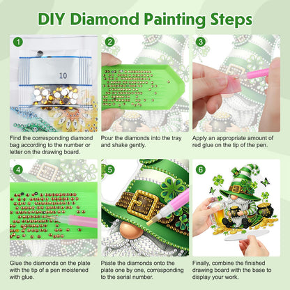 MEIYUDA St. Patrick's Day Diamond Art Tabletop Kits, Beer Gnome Diamond Art Painting Desktop Ornaments for Adult, DIY Special Shaped Crystal Desk Placement Ornament for Home Decor