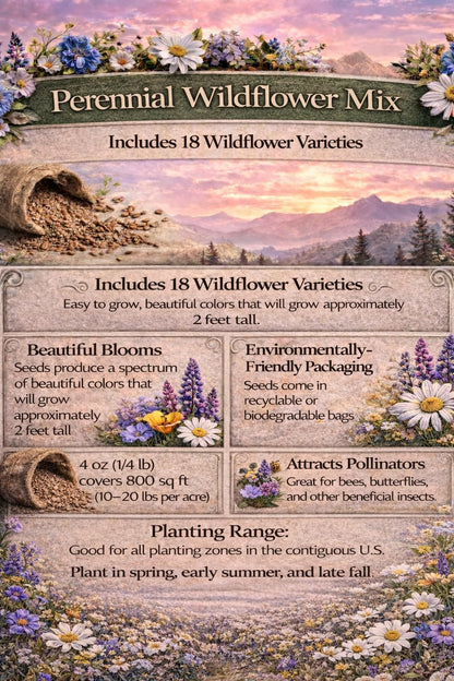 United States Nationwide Bulk Perennial Wildflower Seed Mix - All U.S. Zones - Plant in Spring and Fall (1 Pound Covers 2,000 Square feet) (1/4 Pound)