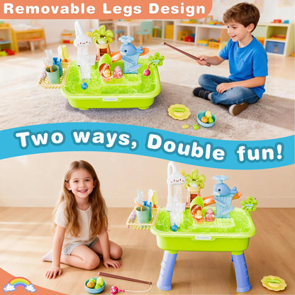 Cosminy 2026 Upgraded Water Table for Toddlers 1-3, Kids Play Sink with Running Water, Toddler Kitchen Sink Toy with Pump, Fishing Game & Sensory Water Play Toys for Boys Girls (Green)