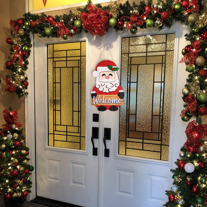 Christmas Welcome Sign - Santa Claus Christmas Door Hanger - Winter Wooden Decor for Tree, Front Door, Porch, Wall, Party Decorations