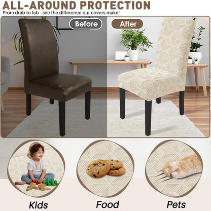 YEMYHOM Dining Chair Covers Set of 4, Stretch Dining Room Parsons Chair Slipcover, Removable Washable Furniture Protector for Home, Kitchen, Banquet (Beige)