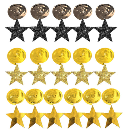 Black Gold Graduation Decorations/Black Gold Party Decorations/Black and Gold Star Hanging Swirls, 16 Pieces, for Birthday,New Year Eve, Graduation Star Party Decorations