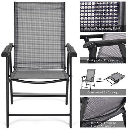 Giantex Set of 4 Folding Patio Chairs, Outdoor Portable Dining Chairs for Garden Camping Poolside Beach Deck Lawn, 4-Pack Sling Armchairs, Metal Frame, Grey