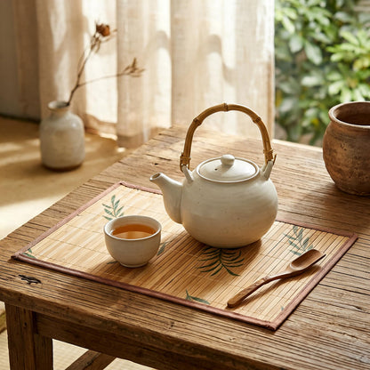 Eorbow 8 Pack Bamboo Placemats, 18 x 12 Inch Anti-Slip Table Mats, Heat Resistant Place Mats, Japanese Style Washable Placemats for Dining Room, Kitchen, Restaurant
