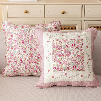 vctops Set of 2 Quilted 100% Cotton Boho Throw Pillow Covers 18" x 18" Farmhouse Country Floral Patchwork Decorative Cushion Cover, Patchwork Flower L