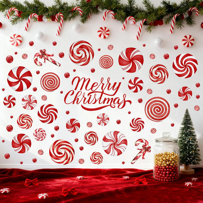 8 Sheet Christmas Wall Decorations Christmas Wall Stickers Retro Floor Decals Peppermint Candy Cane Stickers Decor Xmas Candy Stickers
