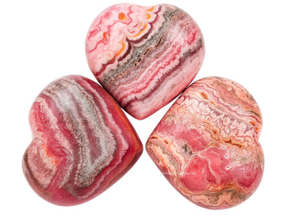 Rhodochrosite Crystal Heart Palm Stone - Pocket Massage Worry Stone for Natural Body Chakra Balancing, Reiki Healing and Crystal Grid