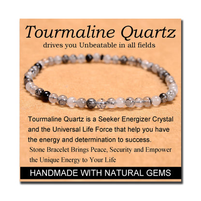 MASSIVE BEADS Tourmaline Quartz - Stone of Unbeatable - Handmade Yoga Stretch Elastic Bracelet Natural Stone Crystal Healing Power Energy Gifts for Unisex Adult 4mm