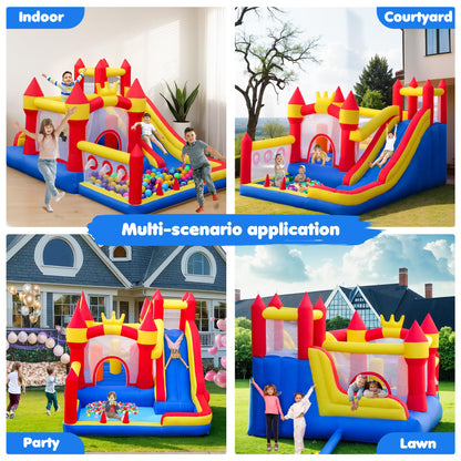 Liaakrr Bounce House, 8-in-1 Bounce House for Kids, Bouncy House with Slide, Climbing Wall, Ball Pit, Obstacles, Trampoline & Basketball Hoop – Includes Blower for Indoor & Outdoor