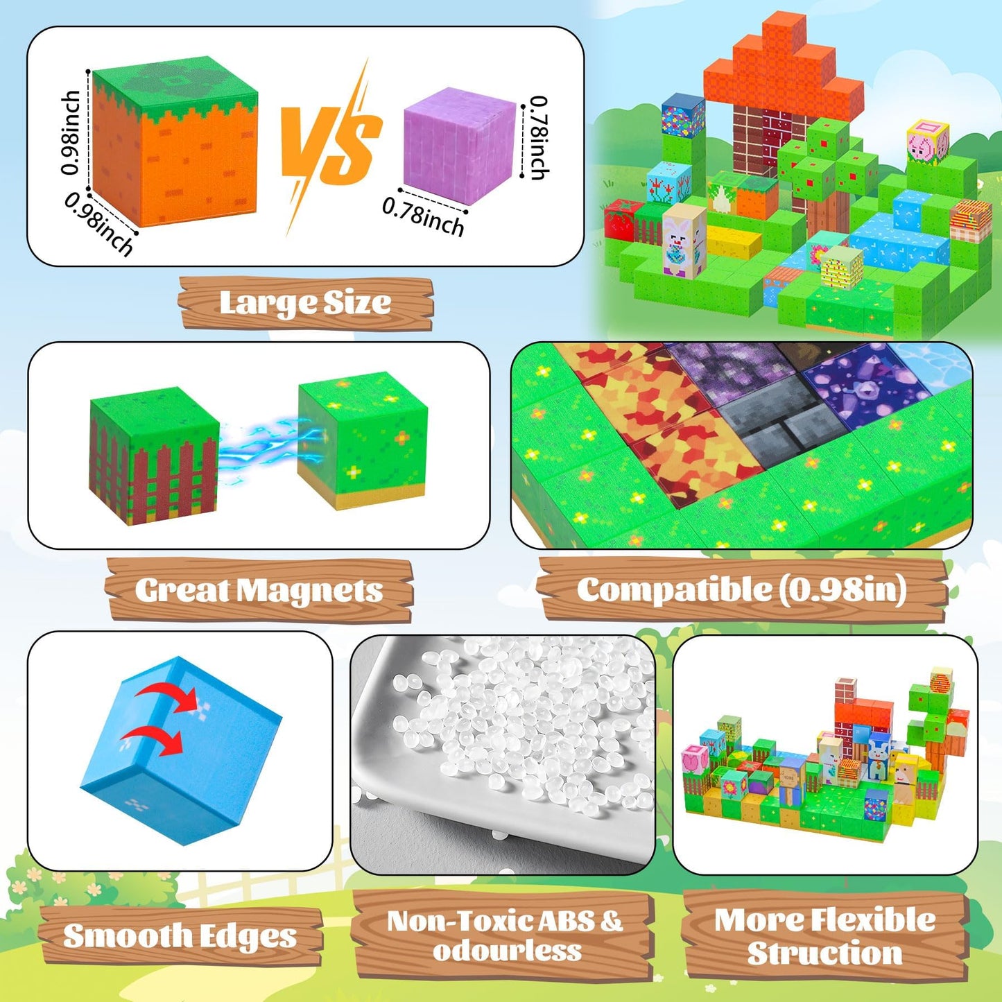 SKTMYY Magnetic Blocks-120pcs Farm Magnetic Building Blocks for Kids, STEM Sensory Magnet Blocks Cubes Toys for Toddlers Boys & Girls Ages 4-8