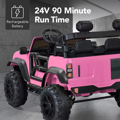 Best Choice Products Kids 24V 2-Seater Electric Ride On Car Truck w/ 132lb Weight Capacity, Parent Control, Bluetooth, LED Lights - Pink