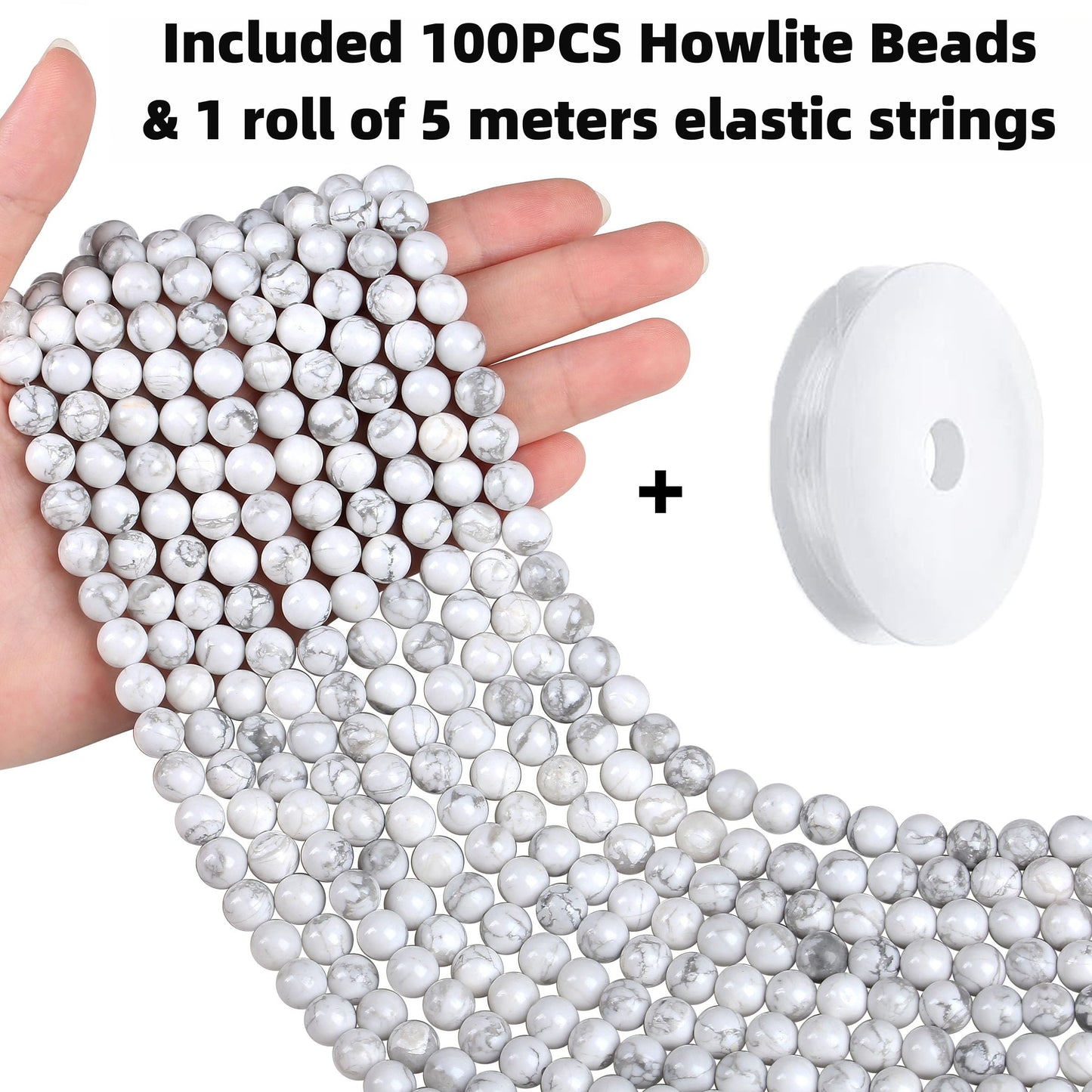 QINJIEJIE 100PCS Howlite Beads 8mm Natural Beads Round Loose Gemstone Bead for Bracelet Beading Crystal Jewelry Making DIY Necklace Earrings 0.32"