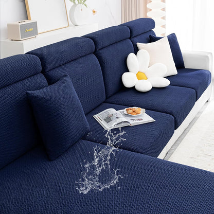 Smiry Waterproof Couch Cushion Covers, Stretch Jacquard Thick Sofa Cushion Covers, Washable Seat Slipcover Elastic Furniture Protector for Pets, Kid (Medium, Navy)