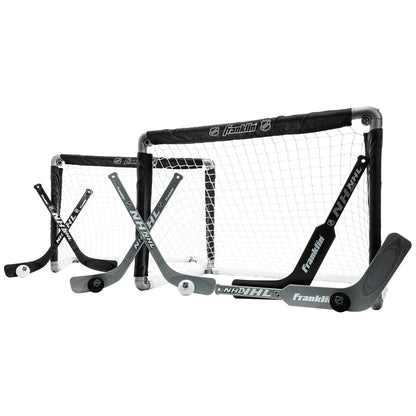 Franklin Sports NHL Mini Hockey Goal Set of 2 - Black - Includes Mini Hockey Goals, 4 Sticks, 2 Goalie Sticks, and 4 Foam Balls