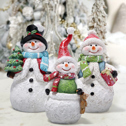 Hodao Snowman Figurines Set of 3, Hand-Painted Resin Christmas Ornaments, Indoor Home Decor for Mantel, Shelf & Tiered Tray, Glitter Accents, Gift-Ready Holiday Decorations