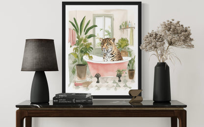 Leopard 1 Wall Art Poster Print, Animal Bathtub Pictures Restroom Wall Art Painting for Bathroom Decor Gallery 49 (Leopard 1, 8 x 10 inches, Black Frame)