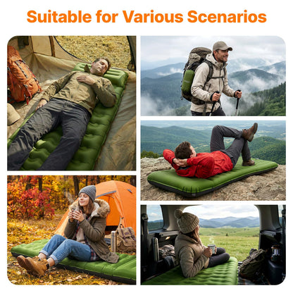 OGERY Sleeping Pad, Ultralight Inflating Sleeping Pad for Camping with Pillow Built-in Foot Pump, 6" Extra-Thick Reinforced Camping Pad for Hiking, Backpacking, Tent, Single,Green