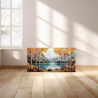 SLYCAY Large Landscape Wall Art Prints, Goden Birch Tree Forest Canvas Painting Pictures, Nature Lake Mountain Wall Farmhouse Decor, Modern Artwork Living Room Bedroom Bathroom Office 20"X40"