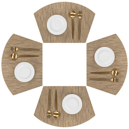 SHACOS Wedge Shape Placemats Set of 4 Woven Vinyl Placemat for Round Table Curved Place Mats Wipe Clean Kitchen Dining Table Mats (4, Tan)