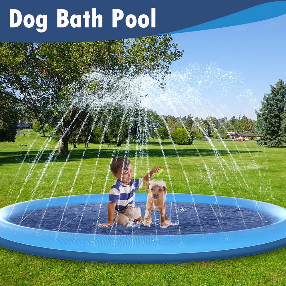 Raxurt Splash Pad for Kids and Dog, 87IN Non-Slip Large Baby Play Mat, Thickened Durable Dog Pool Toys, Sprinkler Outdoor Water Toys for Ages 3-12 Boys Girls, Parent-Kids, Blue