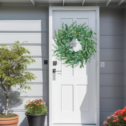 MAINGKAUNG Spring Wreath 22 Inch Spring Summer Wreaths with Eucalyptus Leaves and Berries Seasons Green Eucalyptus Wreath for Farmhouse Porch Front Door Wall Decor and Year Round Use