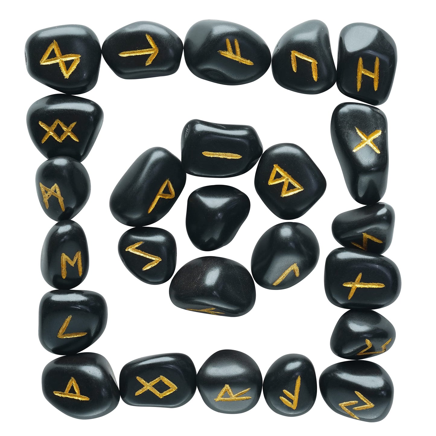 Crocon Fathers day gift Black Tourmaline Tumble Shape Gemstone Runes Stones with Elder Futhark Alphabet Engraved 25 pcs Runes Set Crystal Divination Healing Chakra Reiki with a Pouch Size : 15-20 mm