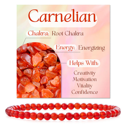Bivei Carnelian - Energizing - 4mm Beaded Bracelets for Women Handmade Semi Precious Natural Stone Stretch Elastic Jewelry Yoga Protection Gifts