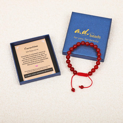AD Beads 8mm Carnelian Bracelet - Stone of Life Enjoyment - Handmade Natural Stone Crystal Bracelet with Adjustable Macrame String - Yoga Healing Power Energy Gifts for Men and Women